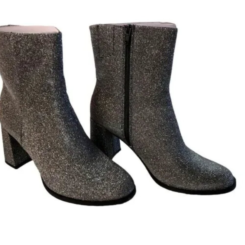 A New Day Women’s Shine Janelle Ankle Boots Silver Sparkle Block Heel Size 11